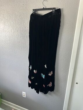 Johnny Was Black Velvet pant with Multicolor Butterfly Embroidery